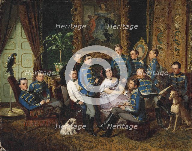 Portrait of Countess Julia Samoilova (1803-1875) with Austrian Hussars , 1855.