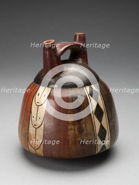 Double Spout Vessel with Vertical Bands of Geometric Motifs, 180 B.C./A.D. 500. Creator: Unknown.