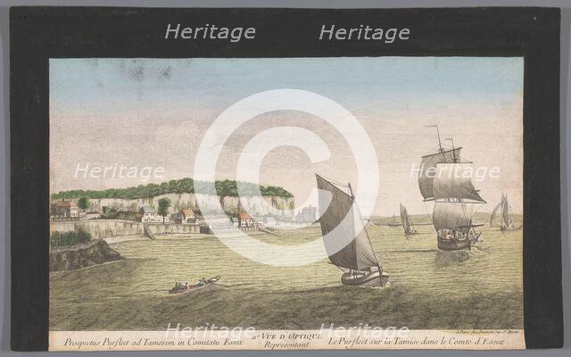 View of sailing ships on the River Theems in Purfleet, 1745-1775. Creator: Anon.