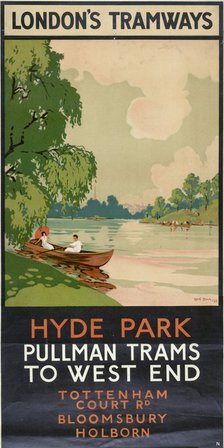 'Hyde Park, Pullman Trams to West End', London County Council (LCC) Tramways poster, 1930. Artist: Rene Blair