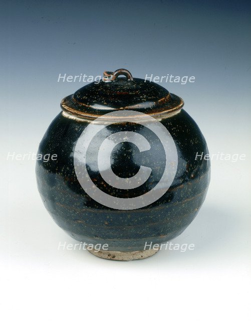 Cizhou-type black glazed globular jar and cover, Jin dynasty, China, 1168. Artist: Unknown