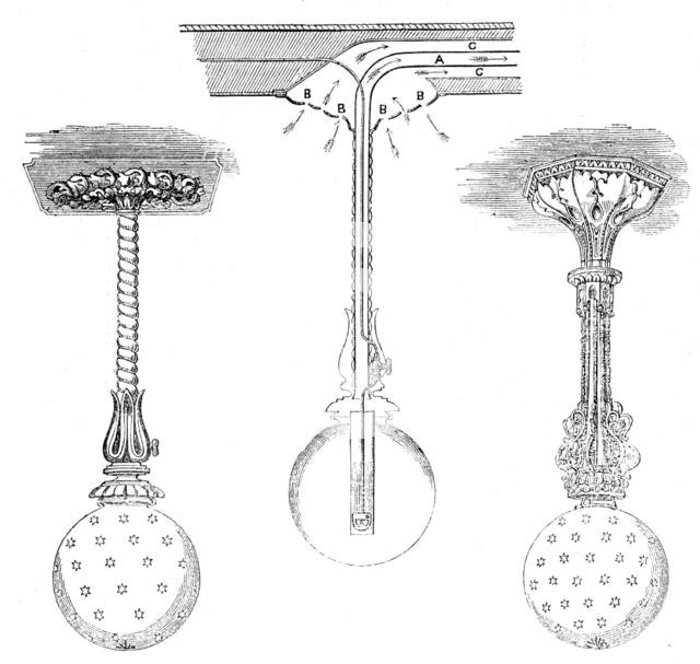 The International Exhibition: ventilating globe lights by Messrs. Rickett and Hammond, 1862. Creator: Unknown.