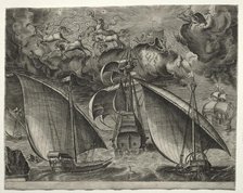 Sailing Vessels: Two Galleys Sailing Behind an Armed Three-Master with Phaeton..., 1561-65. Creator: Unknown.