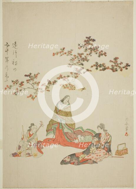 Surimono commemorating the 50th anniversary of the death of the actor Iwai Hanshiro III, c. 1809. Creator: Torii Kiyonaga.