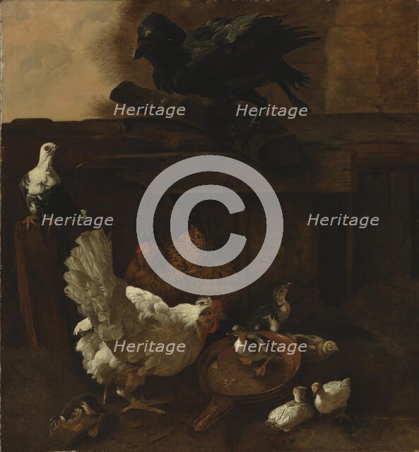 Hen and ducklings watched by a raven, 1842-1866.  Creator: Wladimir Swertschkoff.