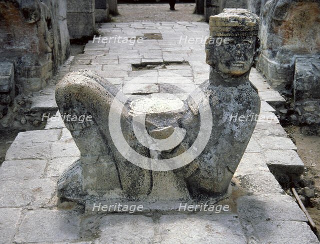 Enrance with Chac Mool sacrifical stone, Temple of Warrior, Chichen Itza, Mayan, 900-1200 (1998). Creator: Unknown.