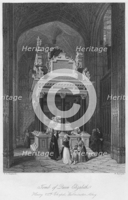 'Tomb of Queen Elizabeth: Henry VII's Chapel, Westminster Abbey', c1841. Artist: William Radclyffe.