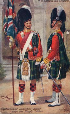 The Gordon Highlanders: Captain and Subaltern officer with the King's Colours, 1933. Creator: Harry Payne.