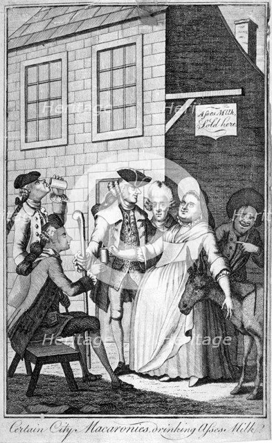 'Certain City macaronis drinking asses' milk', c1770. Artist: Anon