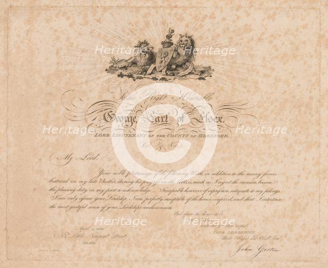 A Selection of Twenty of the Most Picturesque Views in Paris, and its Environs: Dedication Page , 18 Creator: John Girtin (British).