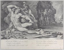 Plate 6: Ulysses driving a burning stake into Polyphemus' eye, 1756. Creators: Bartolomeo Crivellari, Domenico Maria Fratta.