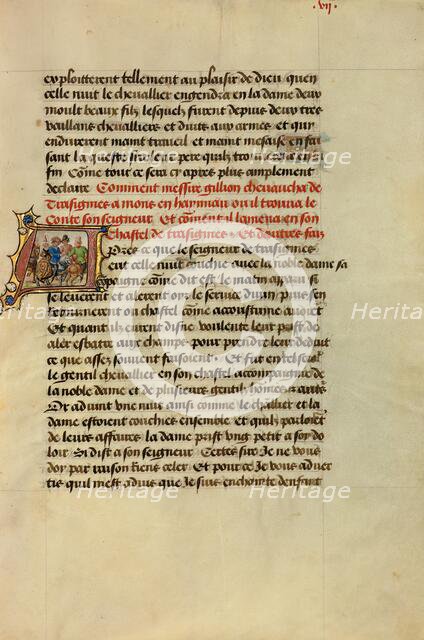 Initial A: The Count and Countess of Hainaut Setting Out on Horseback, 1464. Creators: Lieven van Lathem, David Aubert.