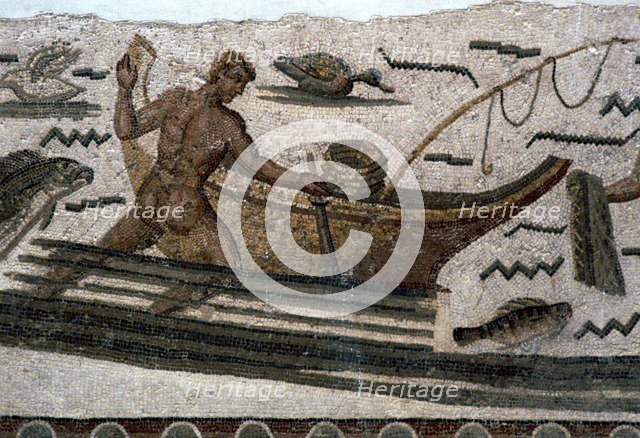 Roman mosaic of a fishing boat, 2nd century. Artist: Unknown