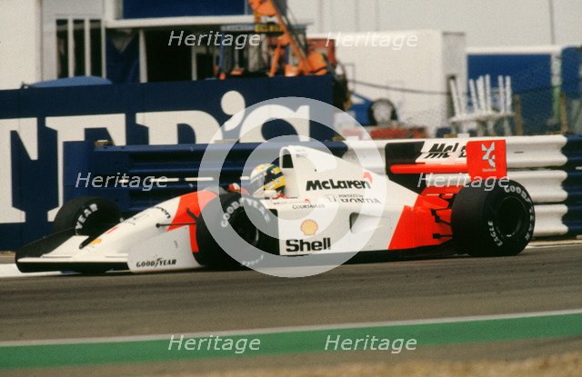 Ayrton Senna in the McLaren MP4-7 1992 British Grand Prix at Silverstone Artist: Unknown.