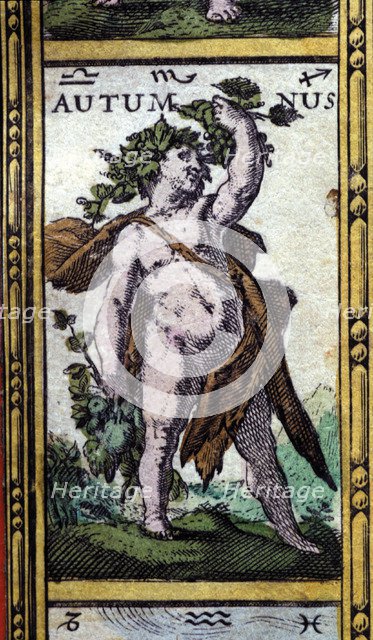  'Autumn', coloured engraving from the book 'Le Theatre du monde' or 'Nouvel Atlas', 1645, create…