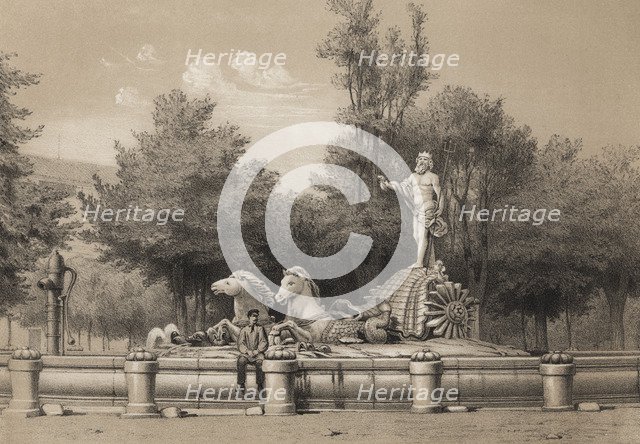 Fountain of Neptune, made between 1780 and 1784 by Juan Pascual de Mena, carved in white marble f…