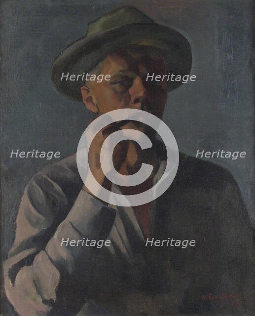 A pipe smoker, self-portrait, 1927. Creator: Anton Lindforss.