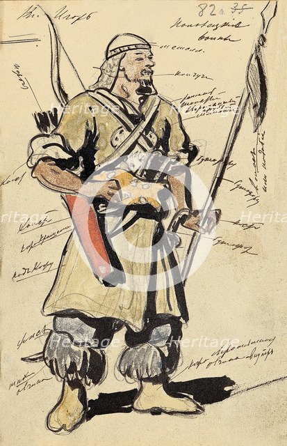Costume design for the opera Prince Igor by A, Borodin, 1908.