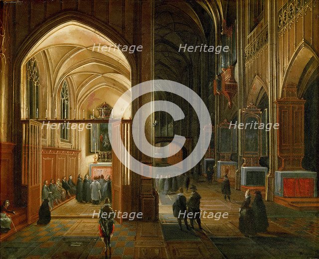 Evening service in a Gothic church.