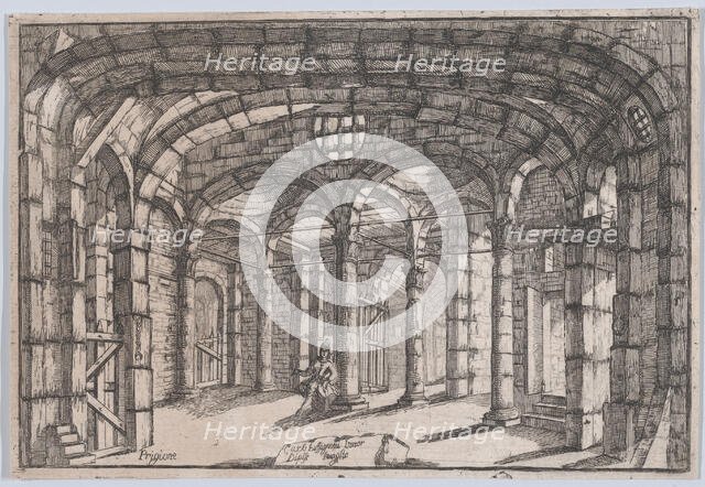 Interior of a prison in which sits a woman, ca 1680-1710. Creator: Carlo Antonio Buffagnotti.