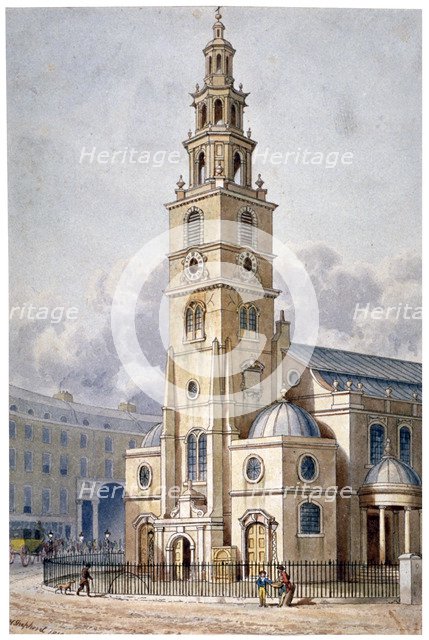 South-west view of the Church of St Clement Danes, Westminster, London, 1814.                        Artist: Thomas Hosmer Shepherd