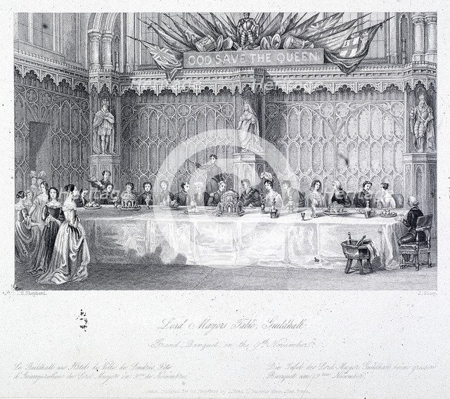 Lord Mayor's Banquet, Guildhall, London, c1856. Artist: J Shury