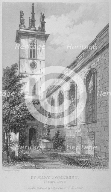 Church of St Mary Somerset, City of London, 1812. Artist: Joseph Skelton