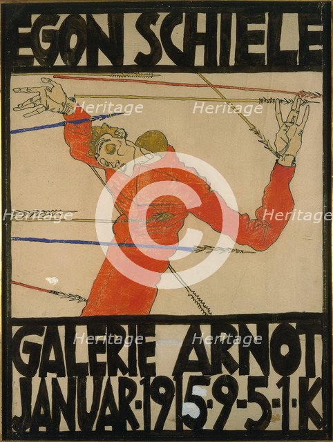 Self-portrait as Saint Sebastian. Poster for Schiele's Exhibition at the Arnot Gallery, 1915.