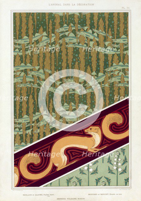 Designs for wallpaper,  border and silk fabric, pub. 1897. Creator: Maurice Pillard Verneuil (1869?1942).