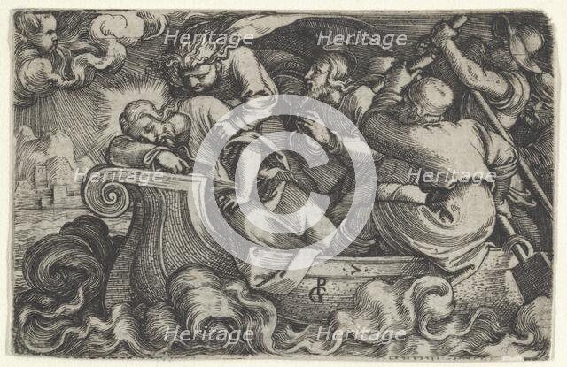 Christ Sleeping During the Storm on Lake Tiberias, from The Story of Christ, 1534-35. Creator: Georg Pencz.