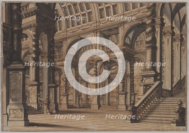 Monumental Vaulted Hall with Staircase, second quarter 18th century?. Creator: Giuseppe Galli Bibiena (Italian, 1696-1757).