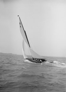 The 7 Metre 'Anitra' sailing with a good wind, 1911. Creator: Kirk & Sons of Cowes.