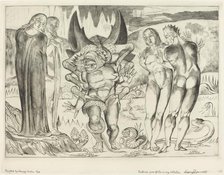 The Circle of the Thieves; Agnolo Brunelleschi Attacked by a Six-Footed Serpent, 1827. Creator: William Blake.