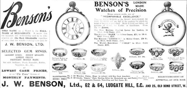 Benson's watches of precision, 1909. Creator: Unknown.