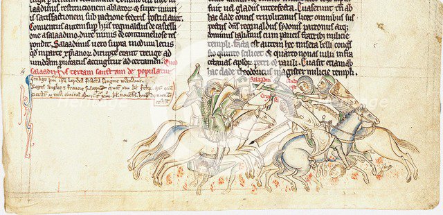 Saladin captures the Holy Cross (From Chronica maiora I by Matthew Paris), 13th century. Artist: Paris, Matthew (c. 1200-1259)