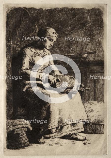 Woman Carding. Creator: Jean-François Millet (French, 1814-1875).