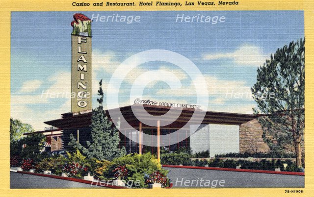 'Casino and Restaurant, Hotel Flamingo, Las Vegas, Nevada', postcard, 1947. Artist: Unknown