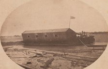 Hamilton's Floating Battery Moored at the End of Sullivan's Island the Night Before ..., April 1861. Creator: Attributed to Alma A. Pelot.