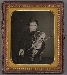 Portrait of a Seated Boy with a Violin, about 1850-1855. Creator: Unknown.