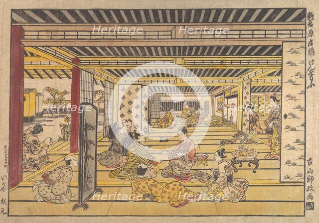 A Game of Hand Sumo in the New Yoshiwara, ca. 1740. Creator: Furuyama Moromasa.