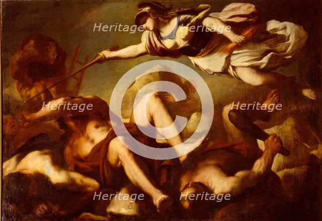 Minerva in the fight against Gigantes. Artist: Giordano, Luca (1632-1705)