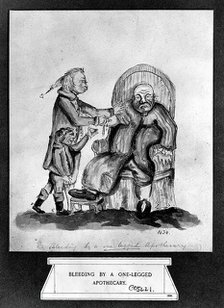 A surgeon-apothecary bleeding a patient, his servant boy catches the drops. Creator: Unknown.