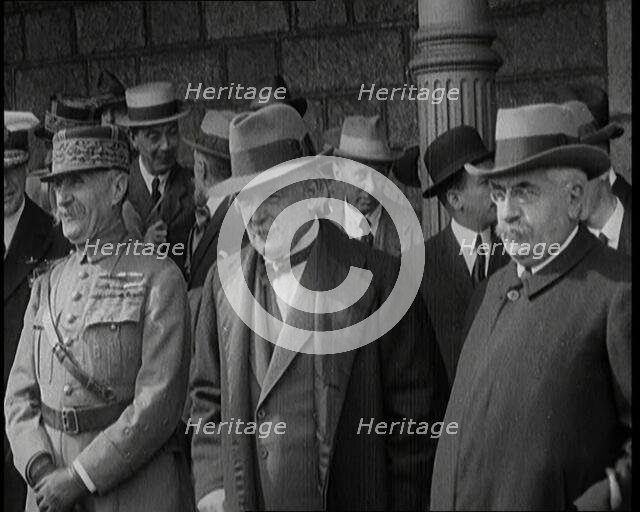 Marshal Ferdinand Foch, French Member of the Chamber of Deputies Aristide Briand, and..., 1920. Creator: British Pathe Ltd.