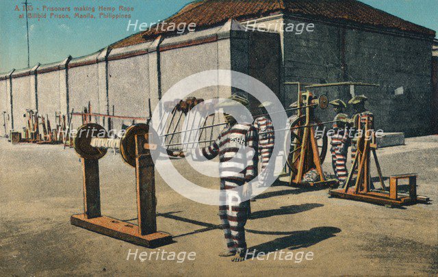 'Prisoners making Hemp Rope at Billbid Prison, Manila, Philippines', c1900. Artist: Unknown.
