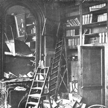 'Nos villes a sac; Une salle de la bibliotheque des avocats: comment les Allemands se..., 1918. Creator: Unknown.