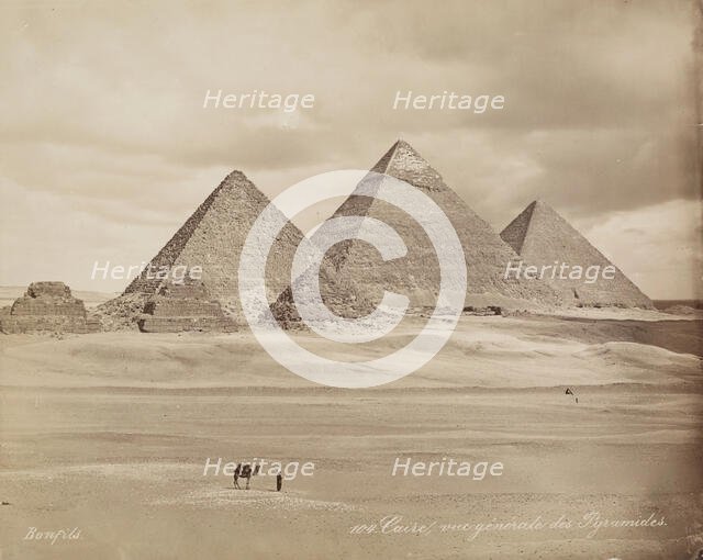 The Pyramids at Giza, 19th century. Creator: Maison Bonfils.