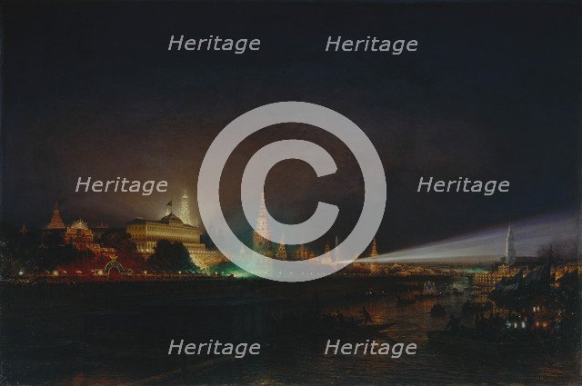 Illumination of the Moscow Kremlin, 1883. Artist: Bogolyubov, Alexei Petrovich (1824-1896)