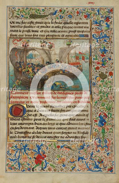 Gillion's Ship Attacked by the Sultan's Army; Roman de Gillion de Trazegnies, 1464. Creators: Lieven van Lathem, David Aubert.
