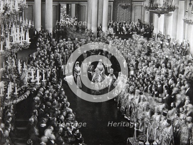 Tsar Nicholas II at the opening ceremony of the first Duma, St Petersburg, Russia, 1906. Artist: Unknown