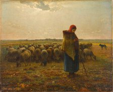 Shepherdess with her Flock, ca 1863. Creator: Millet, Jean-François (1814-1875).